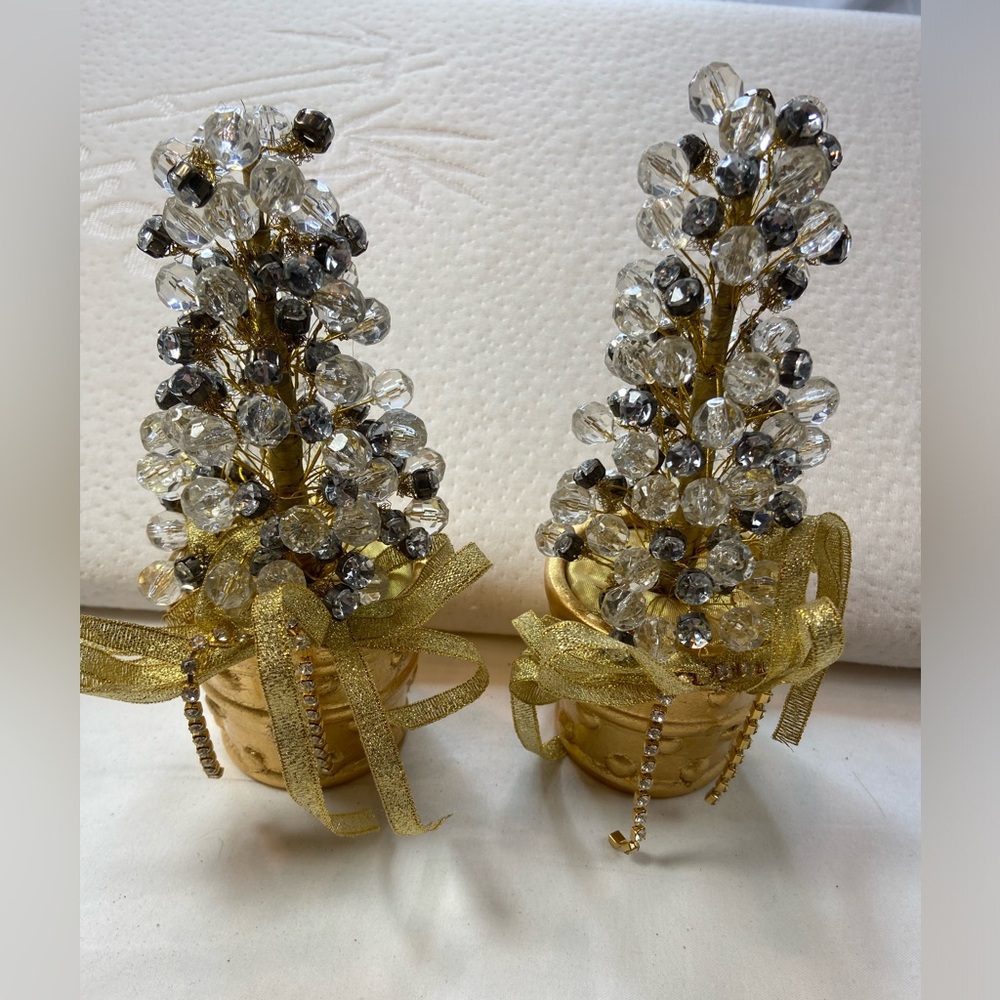 Decorative Tree Beads Crystals & Rhinestones, Gold Pot